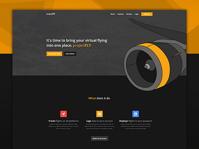 projectFLY App Landing Page aircraft dark flat landing page projectfly ui ux webdesign