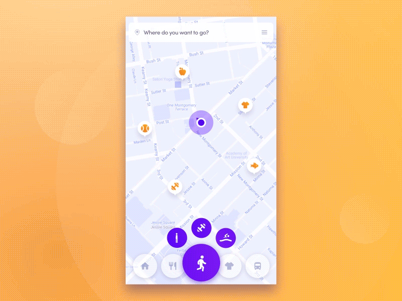 Navigation for active people animation app fitness gif gym map mobile navigate navigation ui ux