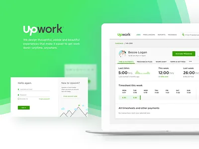 Presentation Design for Upwork AIR 2.0 green hourly landing mockup presentation tracker ui ux web