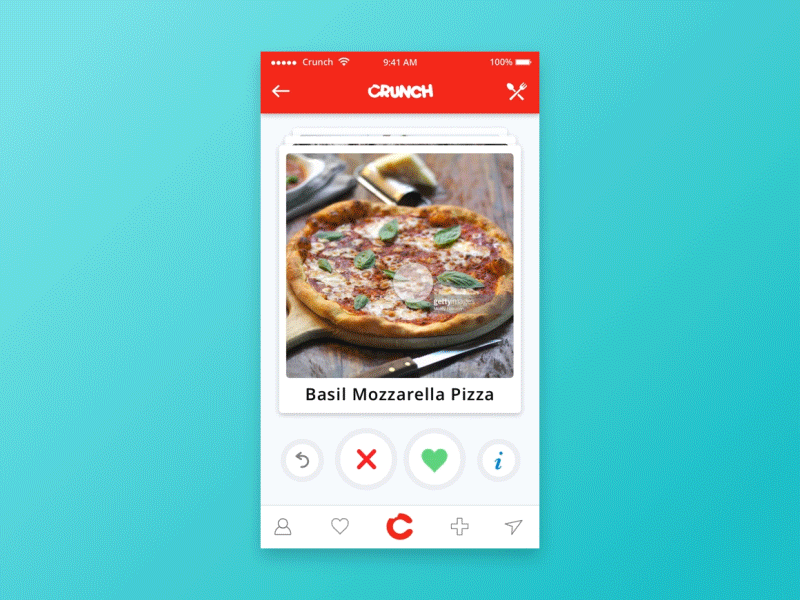 Crunch Swiping animation app food food app motion swipe right swiping ui ux