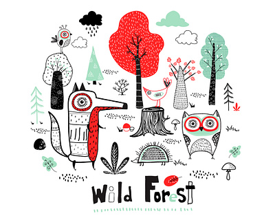 Wild forest animals book illustration character design forest graphic design illustration poster