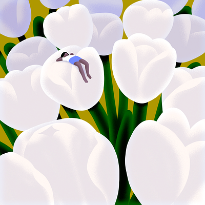 Spring character flower girl hero illustration relax spring tulip wellness