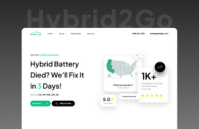 Hybrid2Go - Hybrid Battery Replacement Website automotive website automotive website ui ux case study figma minimal ui uiux user experience user interface ux web design