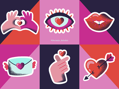 Valentine's Day - Sticker Designs artwork concept art cupid digital art hands heart hearts icon iconography illustration lips love love letter lovers pink sticker stickers valentine valentines valentines day