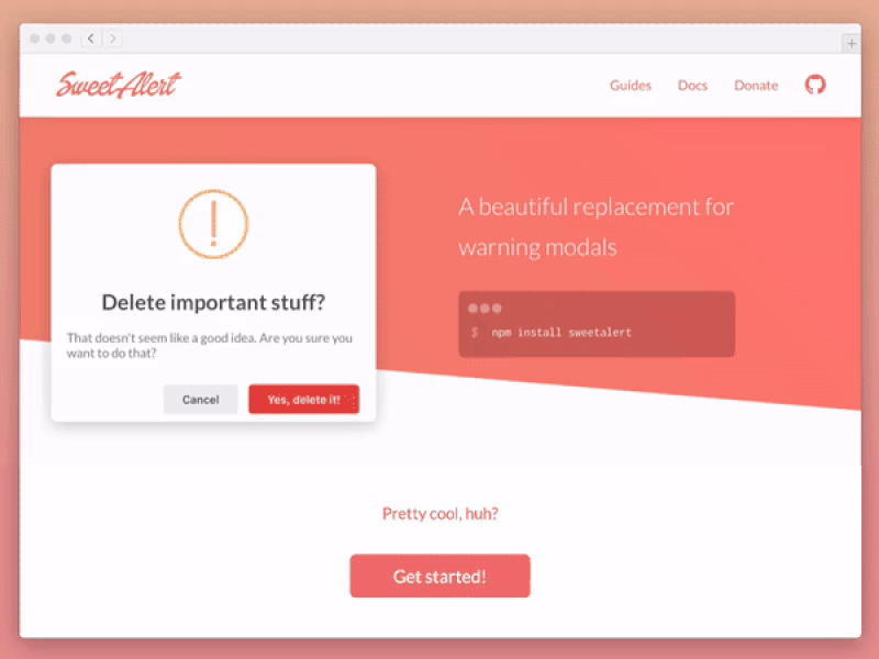 SweetAlert website alert dialog modal open opensource source web