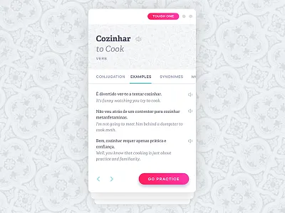 Flash Cards app card clean language learning pattern translation ui ux