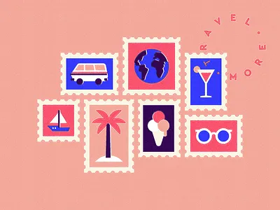 Been There beach boat cocktail globe ice cream palm tree stamp sunglasses travel van vintage world