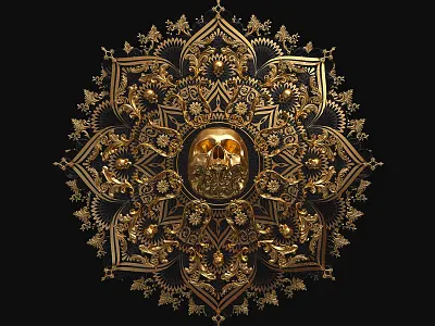 † Carpe Noctem II † 3d art billelis gold icon illustration ornate skull symmetry
