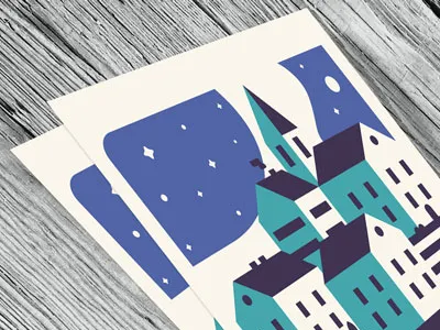 Night sky - poster blue flat house illustration night poster sky