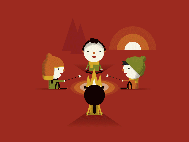 Cozy bonfire bonfire character christmas design illustration sunset