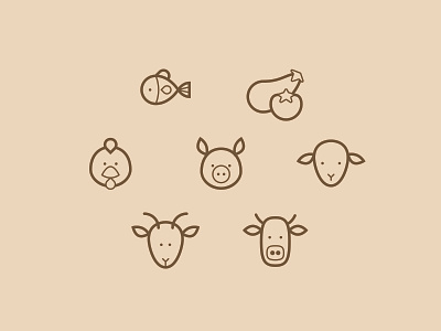 Icons BBQ animals bbq beef chicken fish goat icons lamb pork veggies