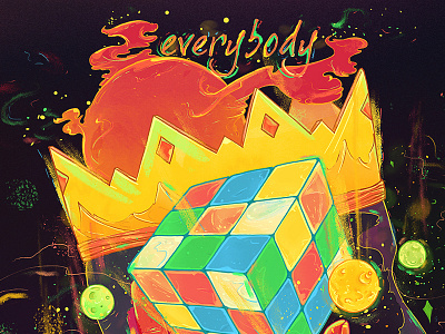 Everybody emile kumfa everybody galaxy logic mixedmedia nubreedlab planets rubix cube stars sun