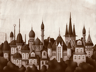 Ancient Fairytale Town grain illustration noise texture