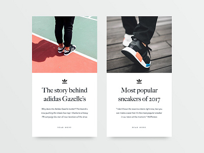 Sneakers blog– article cards adidas blog design graphicdesign minimal sneakers typography ui ux website