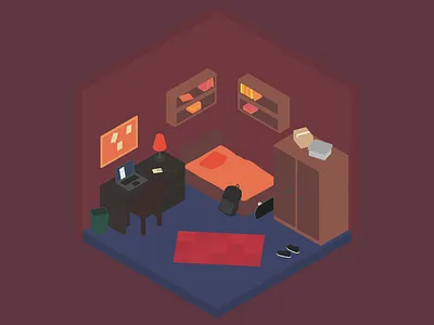 Isometric Room 3d illustration lowpoly room