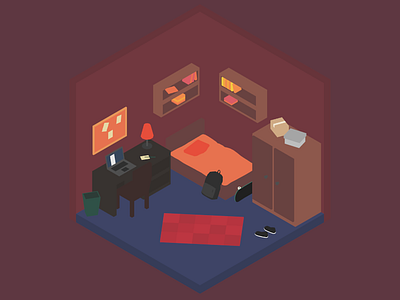 Isometric Room 3d illustration lowpoly room