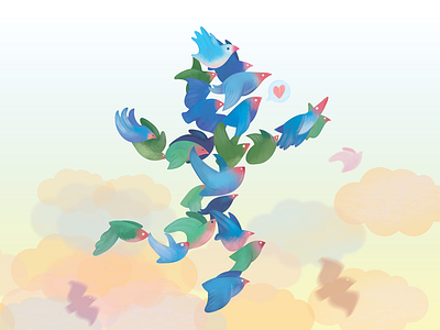 Flying Boy birds blue boy illustration kids sky
