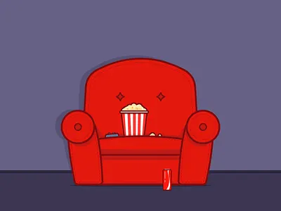 Weekend on the couch chair chilling cola couch illustration night popcorn red remote sofa weekend