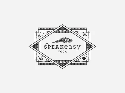 speakeasy logo badge dayton eye feather gem logo mono weight lines moon peacock sun vector yoga