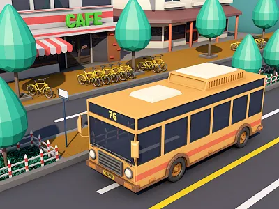 Bus c4d，lowpoly