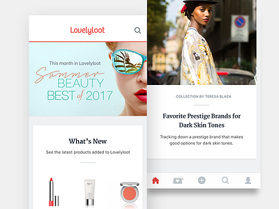 Lovelyloot Update banner beauty cards home screen icons ios makeup red search tab bar white