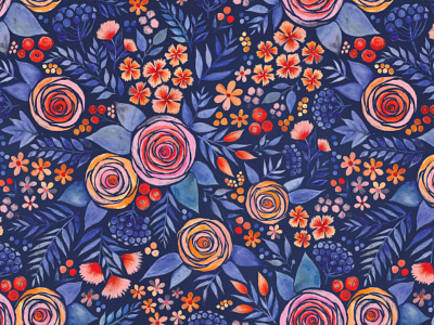 Coral & Navy coral floral flower illustration navy pattern surface design watercolor