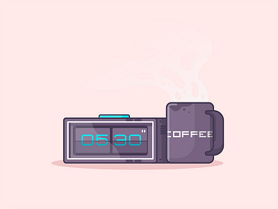 Morning Routine adobe classic clock coffee icon illustration old school pink retro stroke tech vector