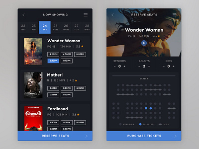 Movie Ticket Reservation UI app design awesomeness ui design uiux wonder woman