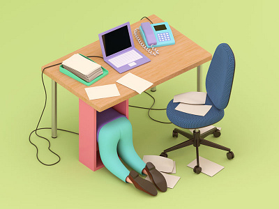 Happy Place 3d c4d desk escape illustration isometric office work