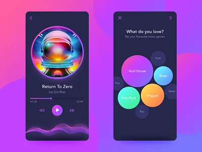 Back to 80s'－Music App Disco Style Concept Design ai color disco gradient icon interface list music ui
