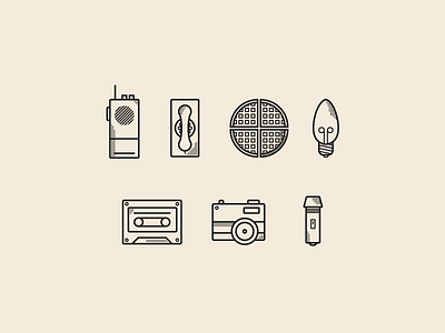 Stranger Things Icons bulb camera casette dribbble icons illustration outline stranger things