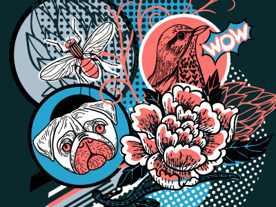 Pug collage collage digital collage digital drawing graphic illustration vector vector graphic