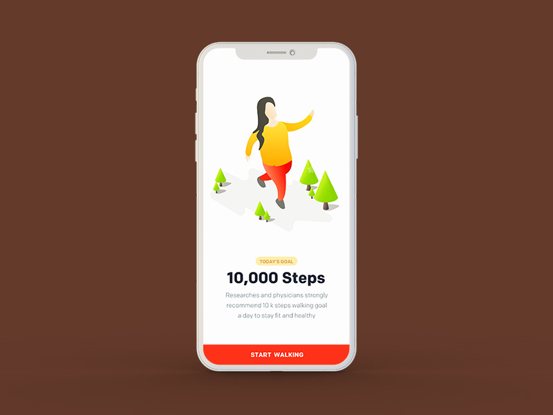 Example of Arogya Fitness App UI - Start Walking screen