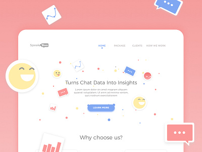 Speakaboo - Web Landing Page Practice chat clean data emoji illustration interface landing minimal simple statistics ui website