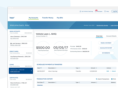 Online Banking Dashboard banking dasboard finance graphs left rail navigation tables ui