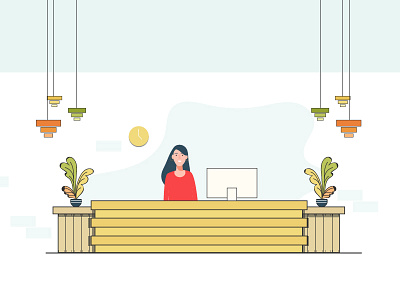 Reception Desk assistance character colorfull desk graphic hotel illustration pastel plants reception vector women