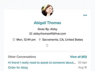 Reamaze Customer Profile Card card contact dashboard geo location location profile ui ux