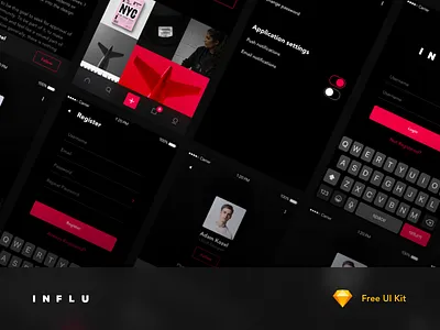 INFLU - Free UI Kit dark dark ui design free free sketch free ui kit kit sketch ui ui kit ux
