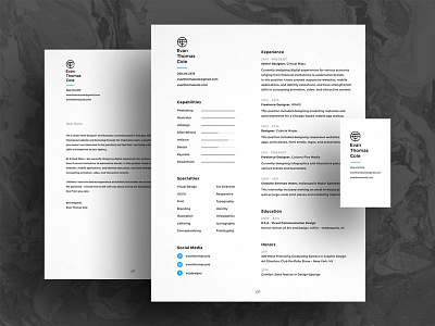 Evan Thomas Cole Resume and Cover Letter 2017 black bold brand branding business card clean cover letter identity logo print resume