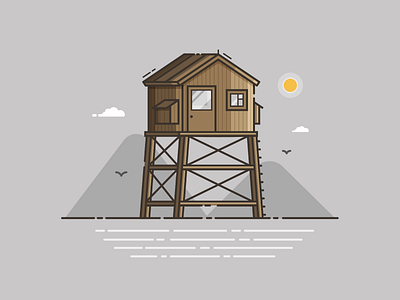 Coast Guard Tower coast flat design guard life outline scene seaside tower