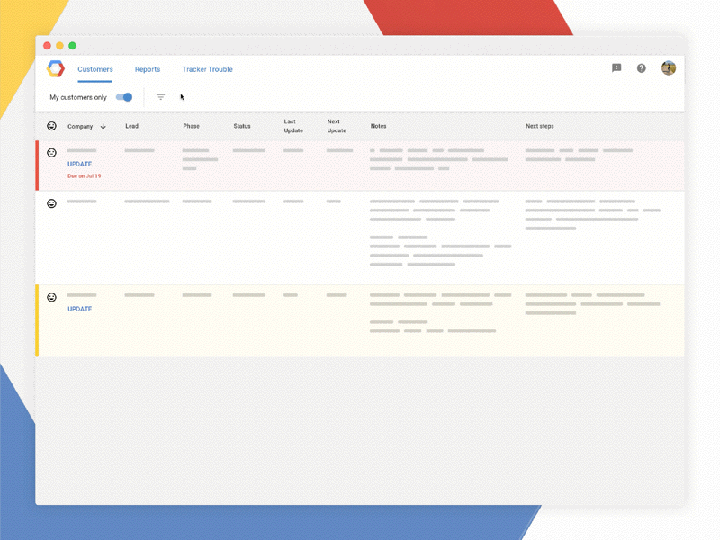 A Secret Google Thing, Quick Update Mode crm dataviz google information design material design product design quick update table ui design ux design visual design