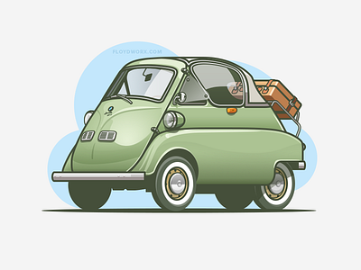 BMW Isetta auto car design flat illustration stroke vehicle vehicular wheels