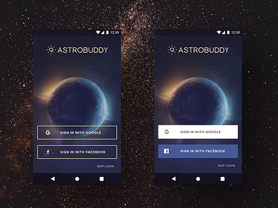 Variation of Sign-In Buttons for Astrobuddy astrobuddy facebook google material design signin