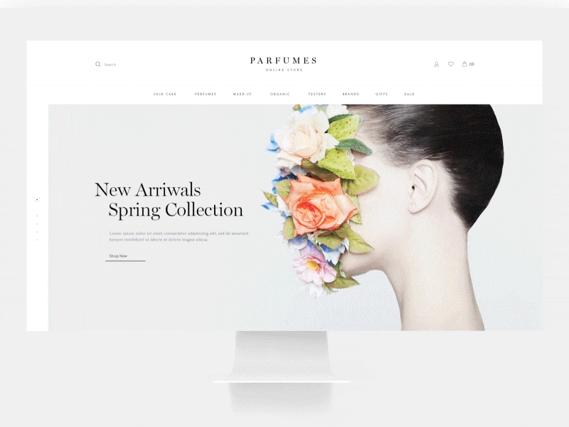 Perfumes. Main page animation blvk e commerce e store motion own perfumes white