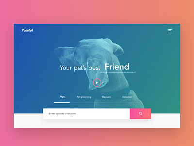 Home concept for a Vet service platform booking dog gradient healthcare pets search shadows ui vets web