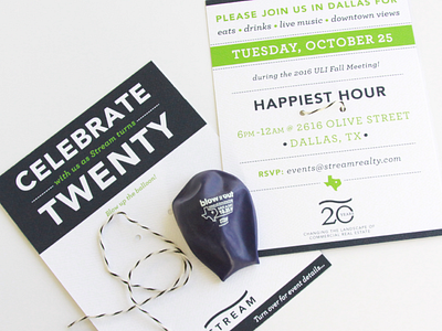 Stream turns 20! balloon dallas design invitation