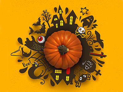 Halloween Around Pumpkin ghost halloween horror jack mesh paper art paper cut pumpkin rip trick or treat vector
