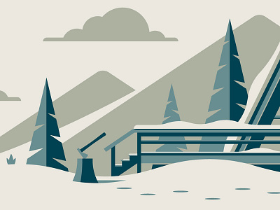 Mystery Project 88 a frame cabin clouds dan kuhlken dkng dkng studios mountains nathan goldman snow tree trees winter