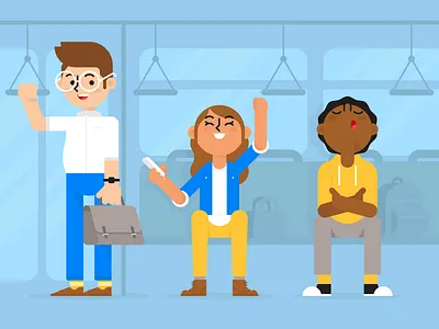 Bus Commute avatar bag bus character commute food illustration order purse sleep