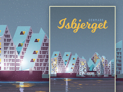 Isbjerget Denmark Travel Poster aarhus architecture denmark illustration isbjerget landmark old style poster the iceberg travel travel poster vintage